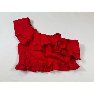 Show Me Your Mumu Red Ruffle One-Shoulder Crop Top Large Gorgeous (bin ii90)